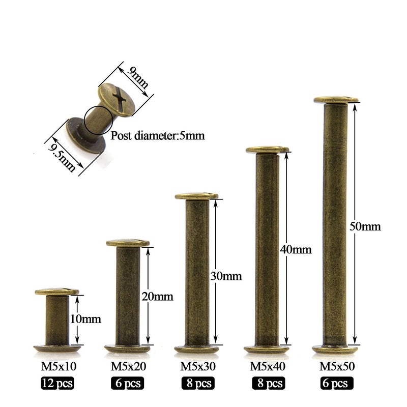 ALLOYPRO 80 Pcs Phillips Chicago Binding Screws M5 x 10/20/30/40/50mm Bronze Scrapbook Extenders Post Binding Barrels and Screws Assortment Kit for Scrapbook Photo Albums/Book Binding - Image 2